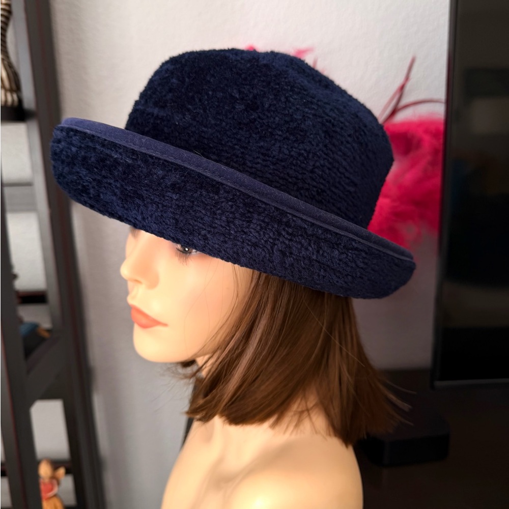 Navy Chenille Bowler Hat - Picture 2 of 7